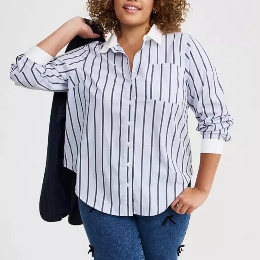 Torrid 0x Blue and White Striped Button-Down Oxford Shirt